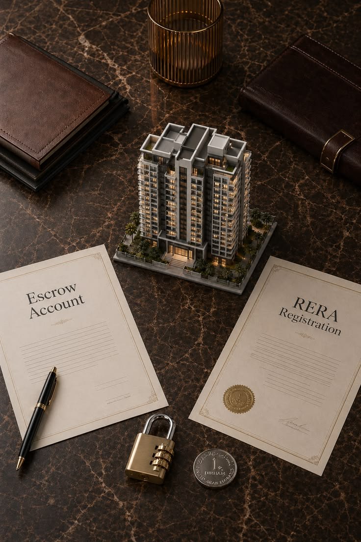 Property documents, a padlock and a building model
